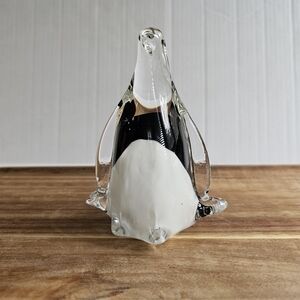Vintage glass penguin black white clear paperweight figurine art glass